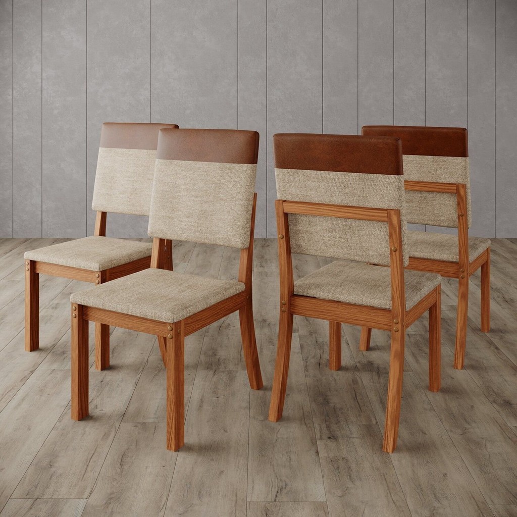 Kit 4 Cadeiras Estofadas para Mesa de Jantar Milla Plus Nature/Caramelo/Creme em Oferta na Shopee