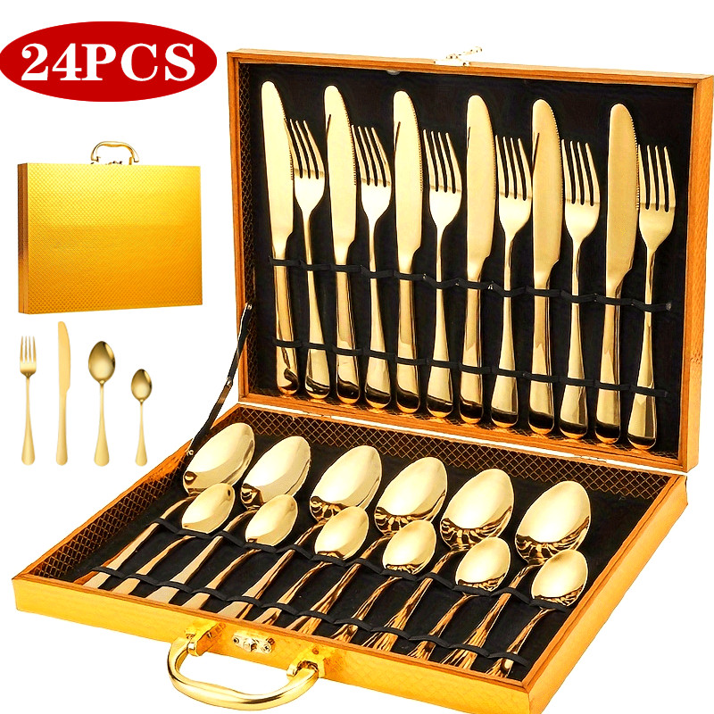 Kit 24 Jogo De Talheres Aço Inoxidável 416 Dourados Adequado Para Festas em Oferta na Shopee