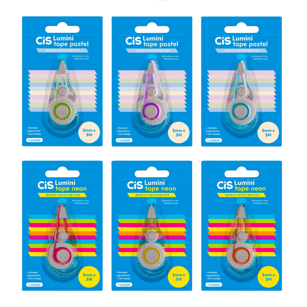 Marca-Texto em Fita Lumini Pastel/Neon CIS em Oferta na Shopee