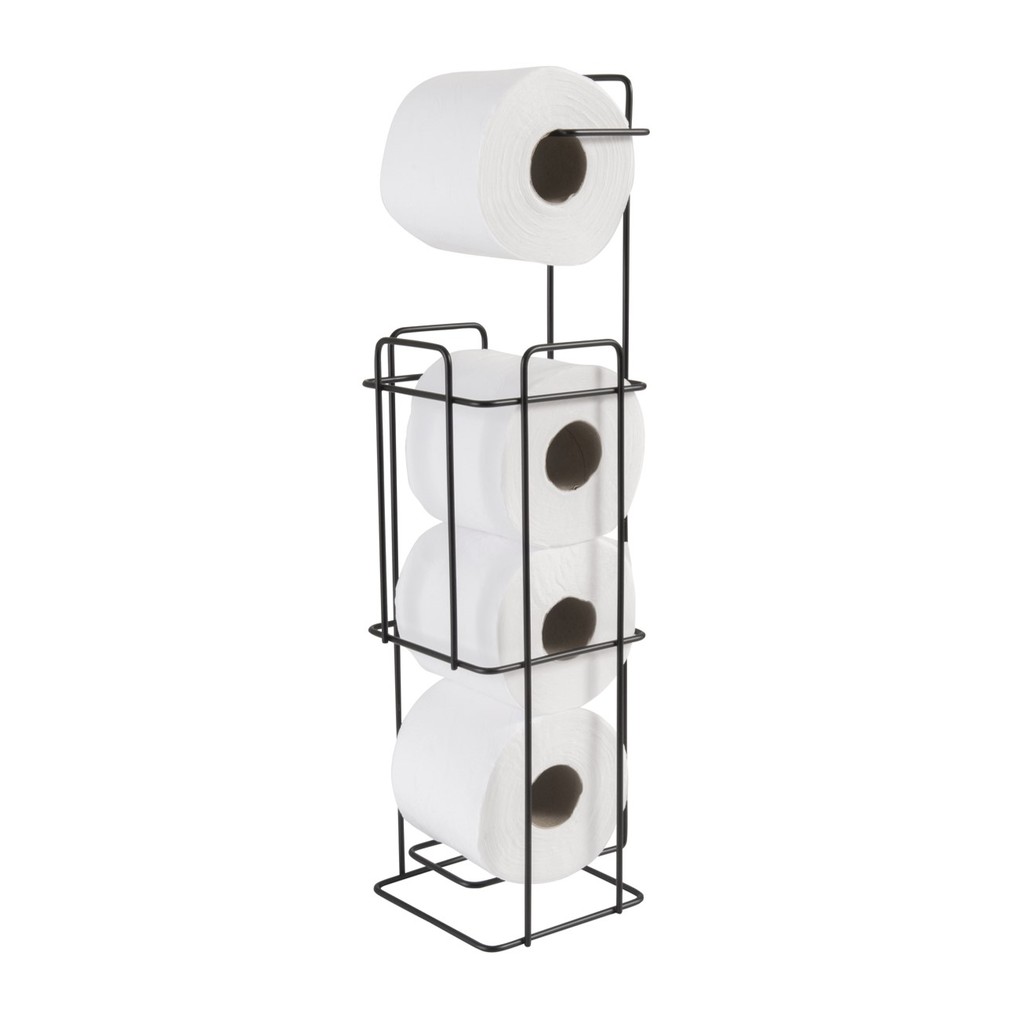 Suporte Quadrado Porta Papel Higiênico de Chão 4 Rolos Banheiro Aramado Preto Fosco - 81/5 Azzo