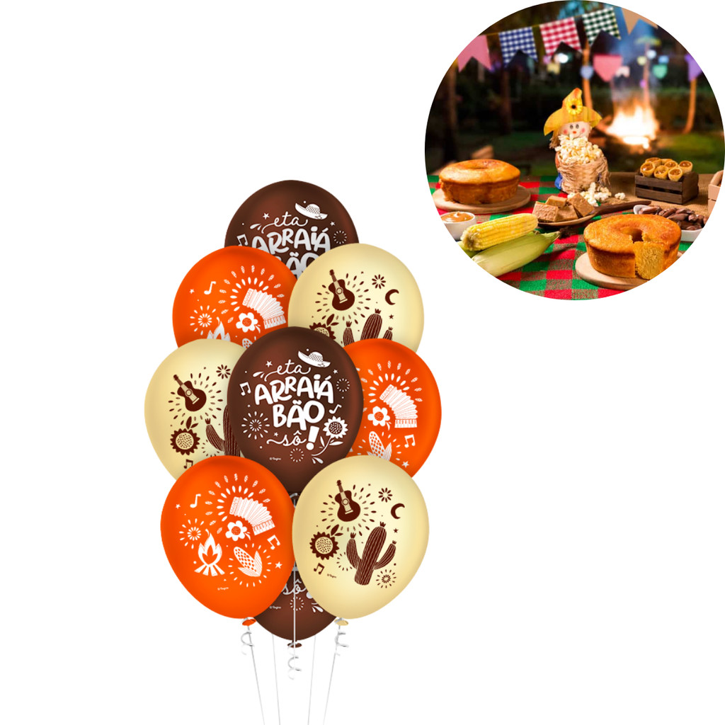 25~125 BALAO FESTA JUNINA  ARRAIA 9 pol. ARRAIA REGINA em Oferta na Shopee