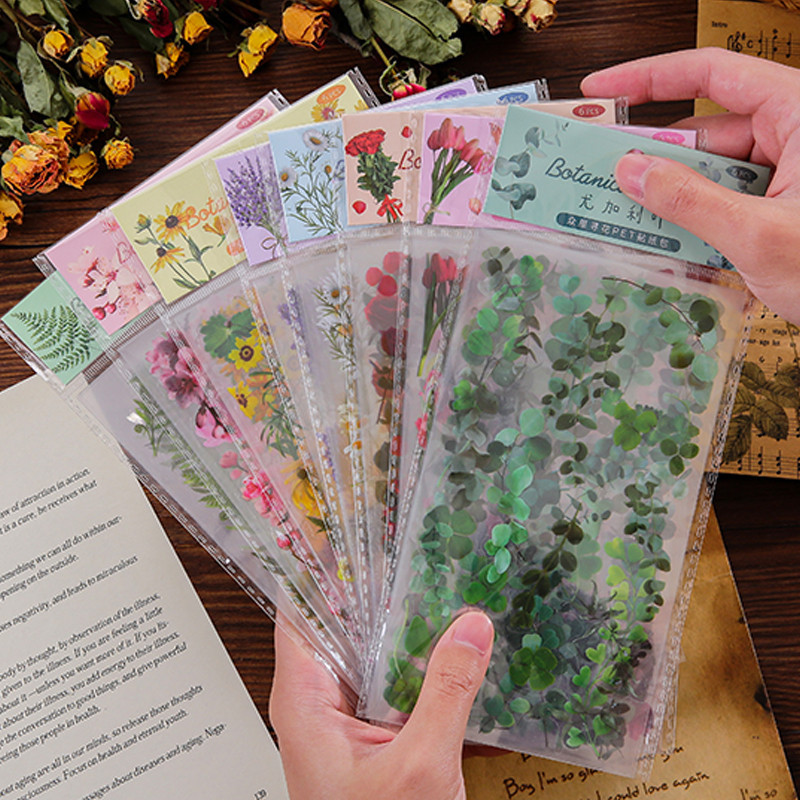 6 Folhas Autocolantes Vintage Botanical Garden Series Stickers Jornal Deco Decalques Flores DIY