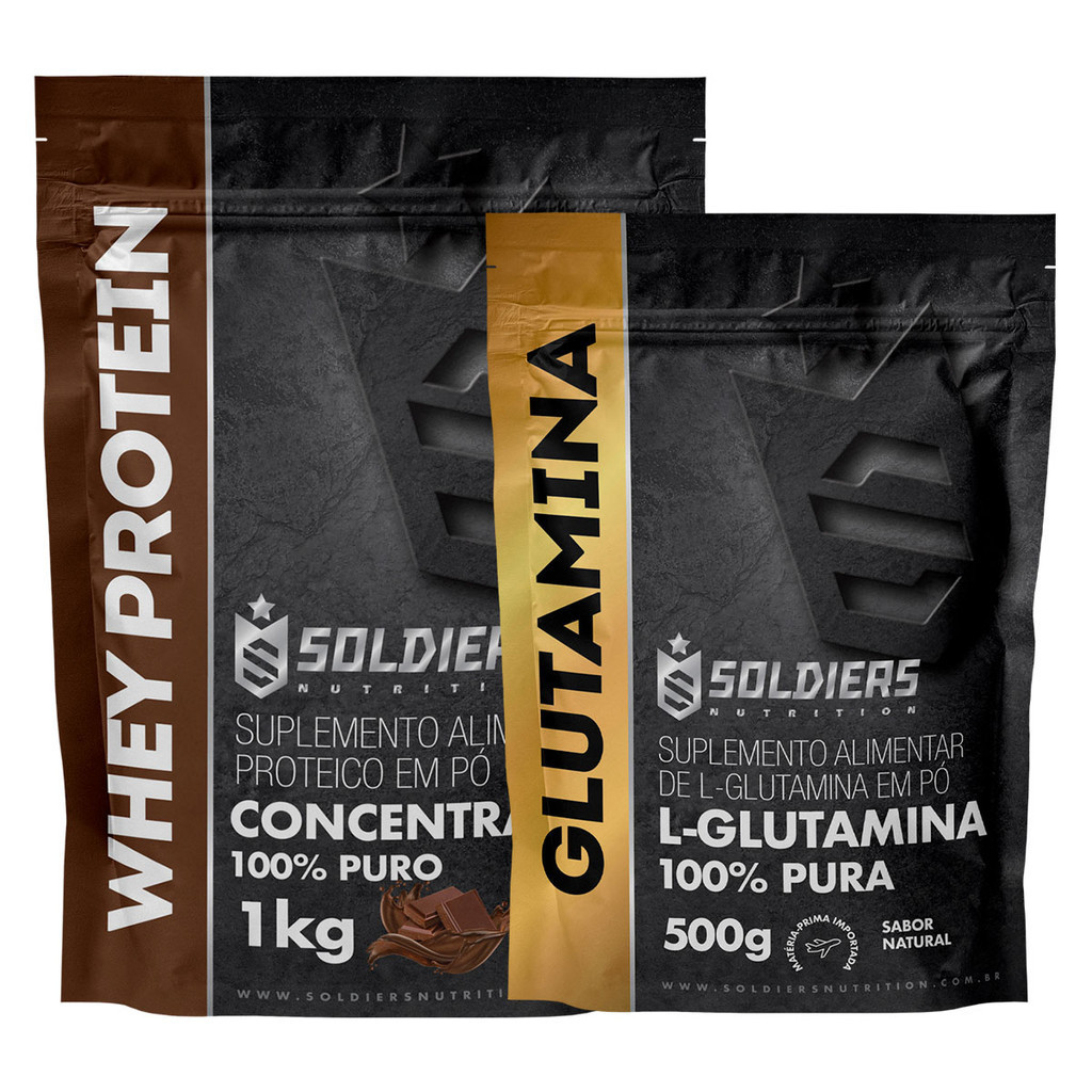 Kit: Whey Protein Concentrado 1kg + Glutamina 250g Soldiers Nutrition Proteína Muscular em Oferta na Shopee