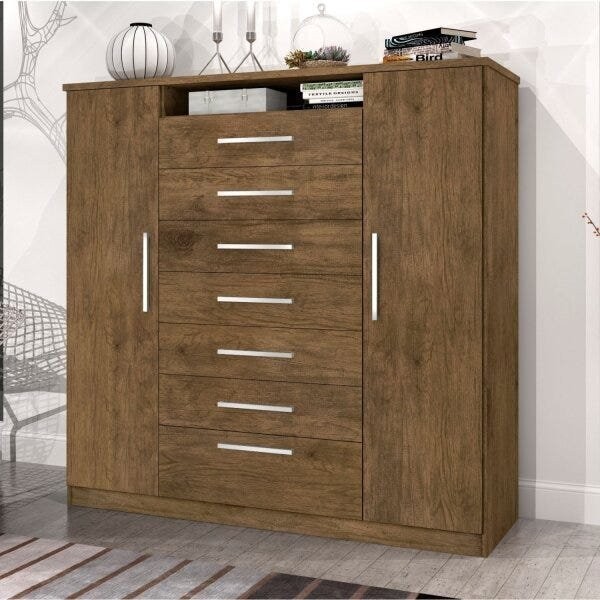 Cômoda 2 Portas 7 Gavetas Mega  Jequitibá em Oferta na Shopee