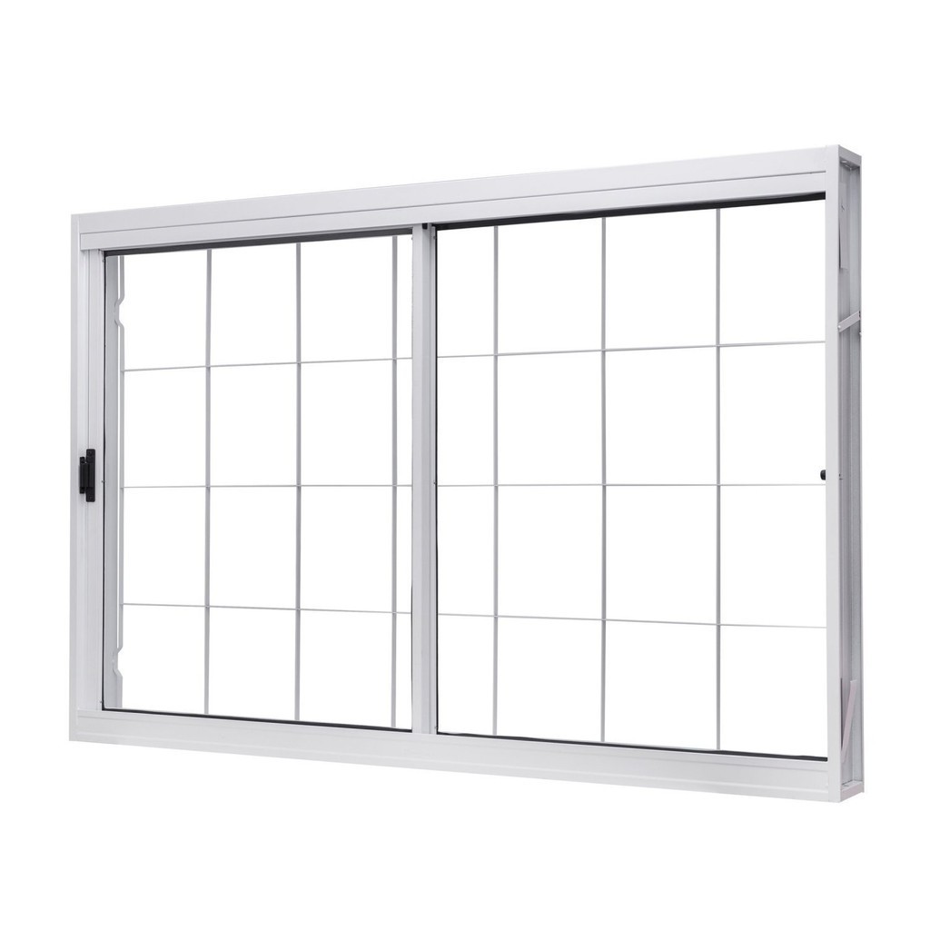 Janela de Aço de Correr Central 100x150cm 2 Folhas com Grade Quadriculada e Vidro Liso em Oferta na Shopee