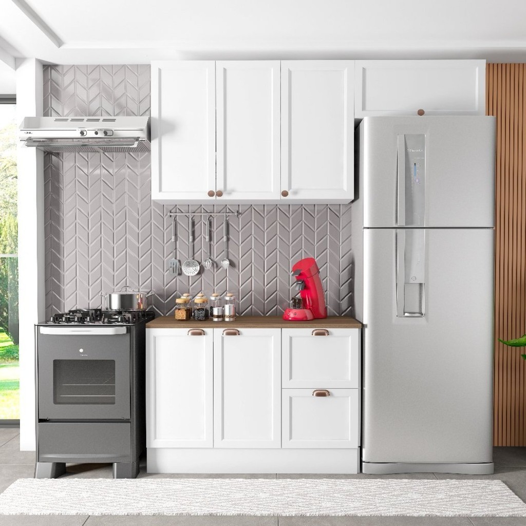 Cozinha Modulada 3 Peças 6 Portas 2 Gavetas Balcão com Tampo Unna Yescasa Sim em Oferta na Shopee