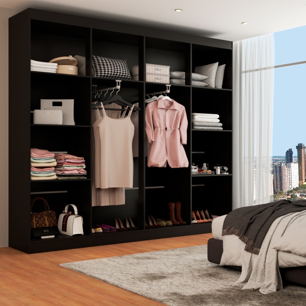 Closet Ele e Ela 8 Prateleiras Malbec Preto Fosco - Panorama Móveis em Oferta na Shopee