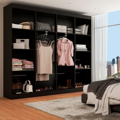 Closet Ele e Ela 8 Prateleiras Malbec Preto Fosco - Panorama Móveis