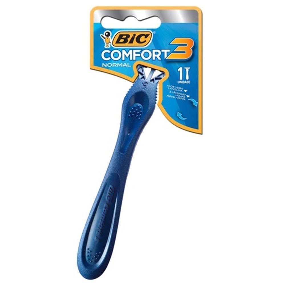 Cartela com Aparelho de Barbear Bic Comfort 3 Azul com 12
