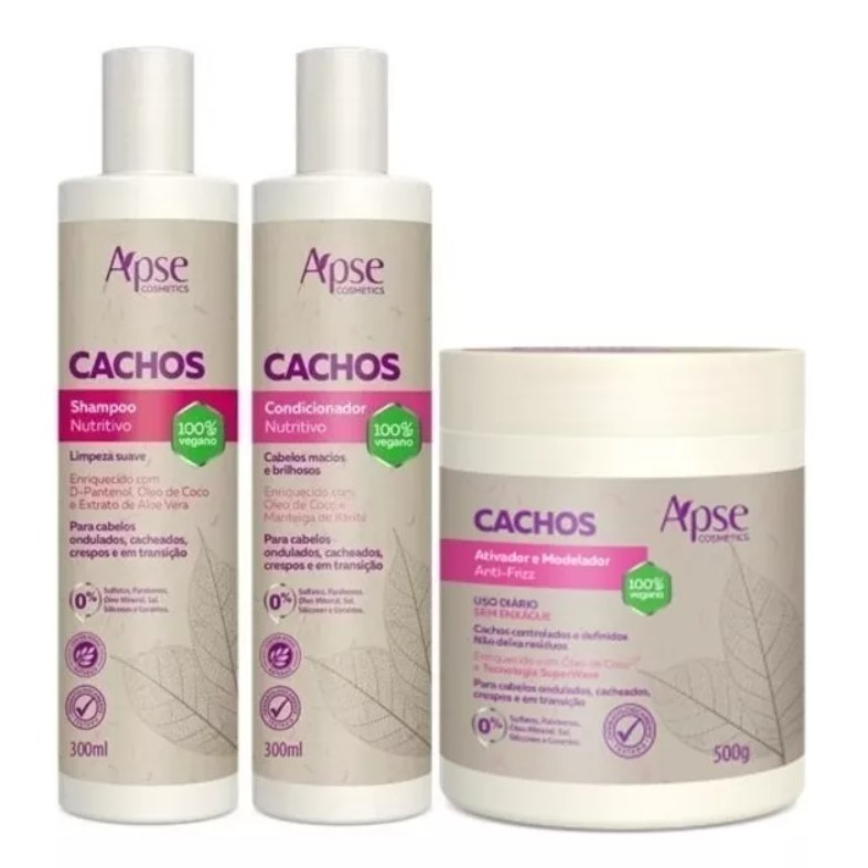 Kit Shampoo, Condicionador e Ativador Cachos - Apse