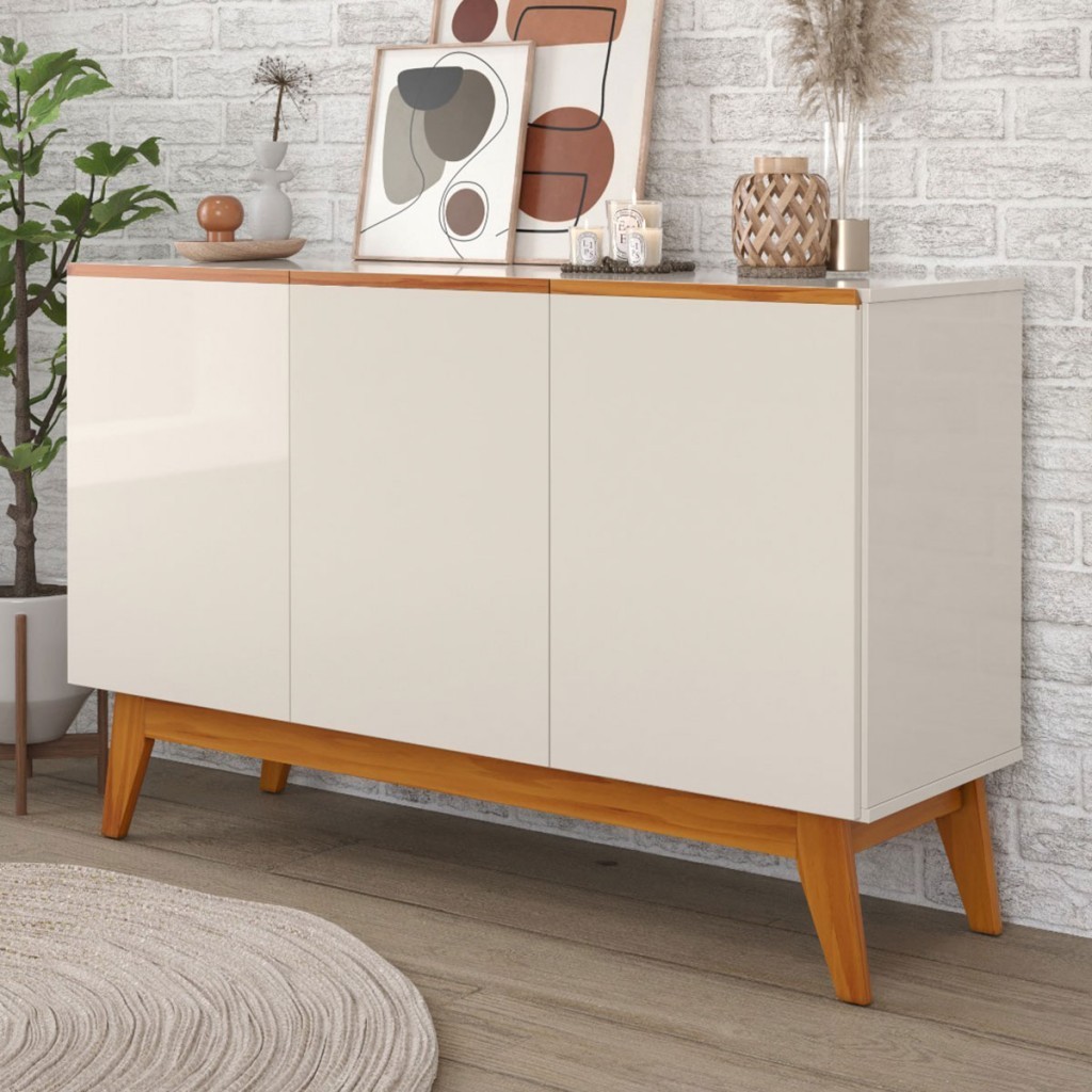 Balcão Buffet Ares Lux 3 Portas 2 Prateleiras Off White - Tebarrot em Oferta na Shopee
