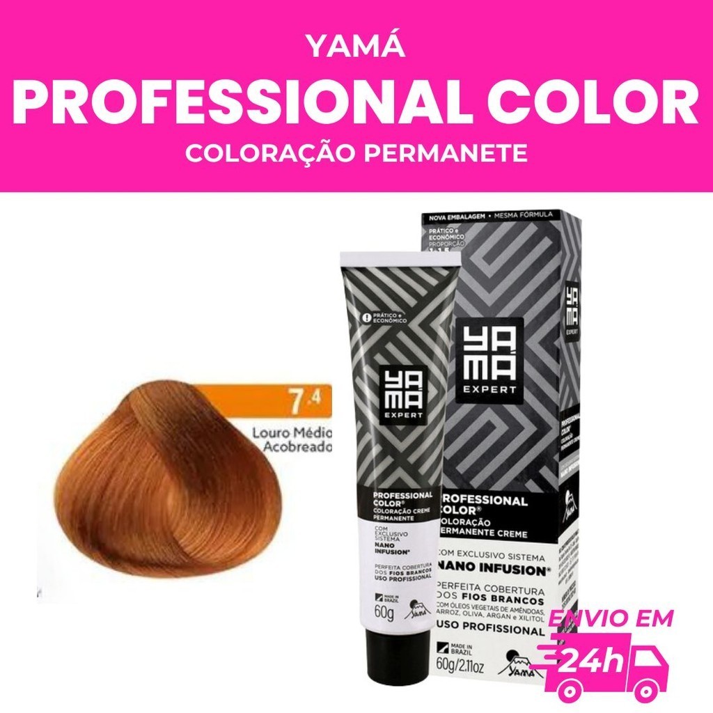 PROFESSIONAL COLOR NANO INF. 7.4 LOURO MEDIO ACOBREADO (TINTA PARA CABELO/SALÃO/CABELEIREIRO) - YAMÁ