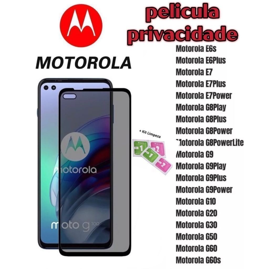 Kit Película Motorola Privacidade de Vidro 3D Para Moto G04/G24/G34/G10/G20/G30/G14/G54/G84/G10/G20/G30/G60/E7 em Oferta na Shopee
