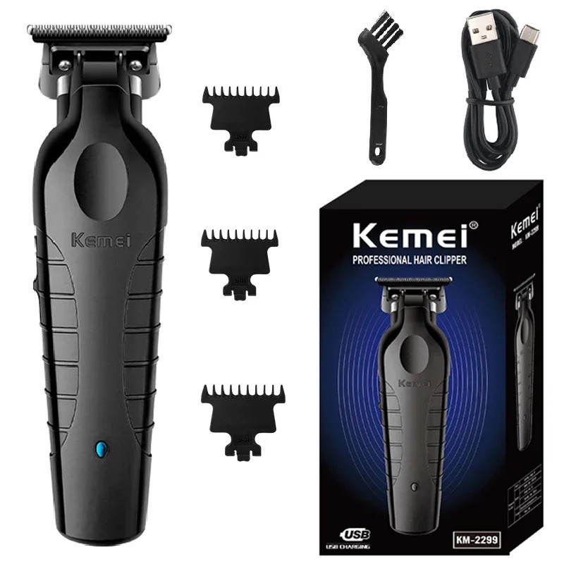 Kemei-KM-2299 Profissional Aparador De Cabelo, USB Recarregável, Máquina De Barbeiro, Lâminas, Carregamento Rápido, 1200MA ENVIADO DO BRASIL