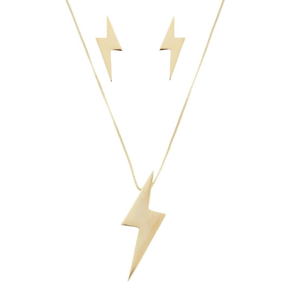 CONJUNTO COLAR E BRINCO FOLHEADO A OURO 18K RAIO LP PIUKA - Fashion Accessories