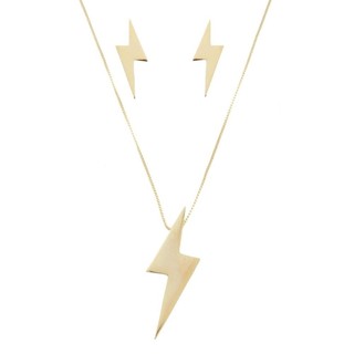 CONJUNTO COLAR E BRINCO FOLHEADO A OURO 18K RAIO LP PIUKA