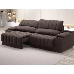 Sofá com Porta Copos Carregador USB Ret Rec Murano 2,30m Velosuede Chocolate - NETSOFAS
