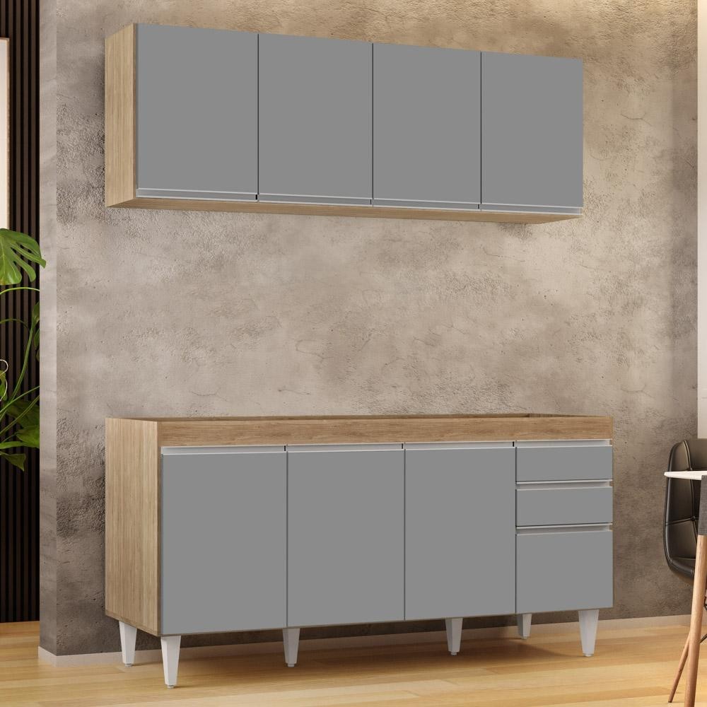 Armário Aéreo Nevada e Balcão Para Pia 160cm Arkansas Castanho/Cinza - Lumil Móveis em Oferta na Shopee