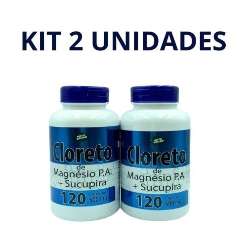 kit 2/uni cloreto de magnésio pa com sucupira 100% natural 120 capsulas de 500 mg