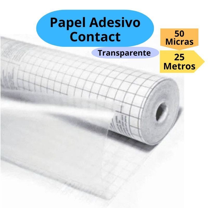 Papel Adesivo Contact Transparente 50 Micras 45cm x 25 Metros Cristal Papel Contact