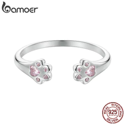 Bamoer 925 Sterling Sliver Ring Anel De Fita Ajustável Pata Cor-De-Rosa Presentes De Moda Para Mulheres