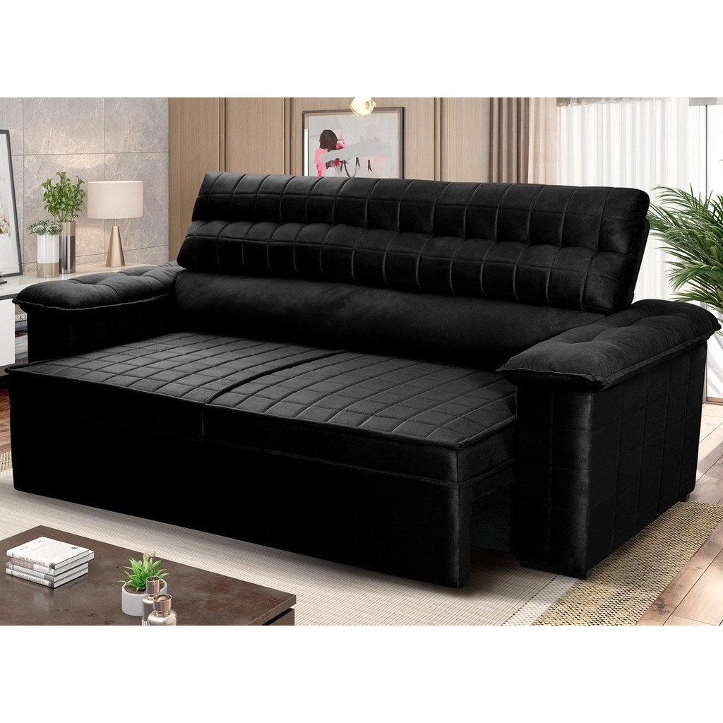 Sofá Retrátil Reclinável 2 lugares 1,50m Quantum Suede Velut Preto - King House em Oferta na Shopee