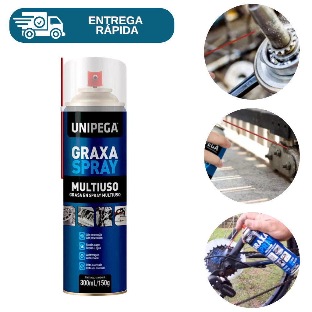 Graxa Spray Lubrificante Multiuso 300ml Unipega Bicicleta Moto Rolamento Trilho Engrenagem Eixo em Oferta na Shopee