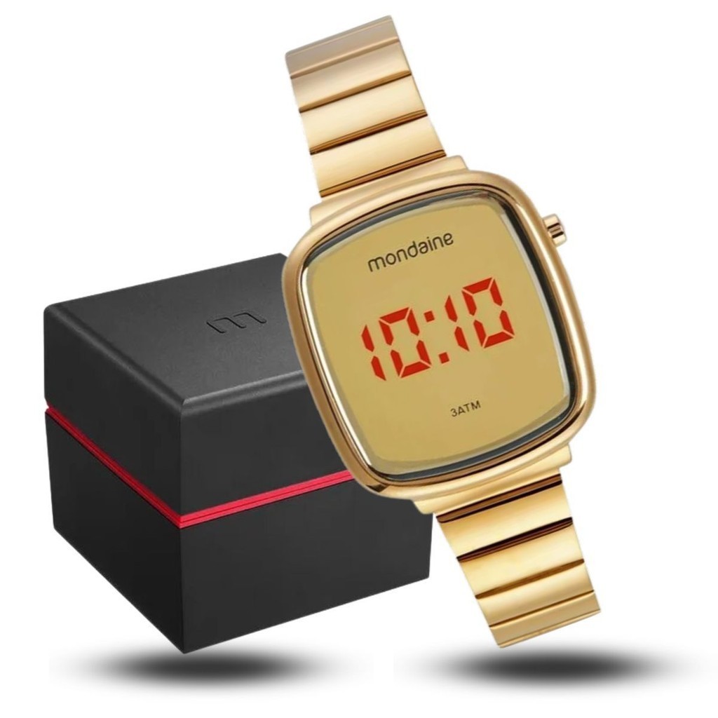 Relógio Feminino Mondaine Digital Dourado Com Led Original