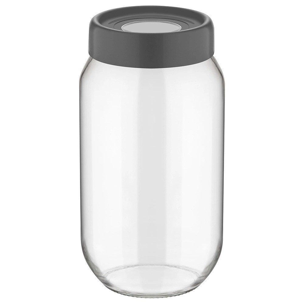 Porta mantimento redondo Fresh em vidro com tampa em plastico cor cinza 660ml D9xA15cm-TRANSPARENTE - QLux- Full Fit