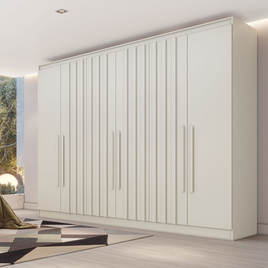 Guarda-Roupa Oxford 6 Portas 6 Gavetas com Ripado 100% Mdf Off White - Mademarques - Home & Living