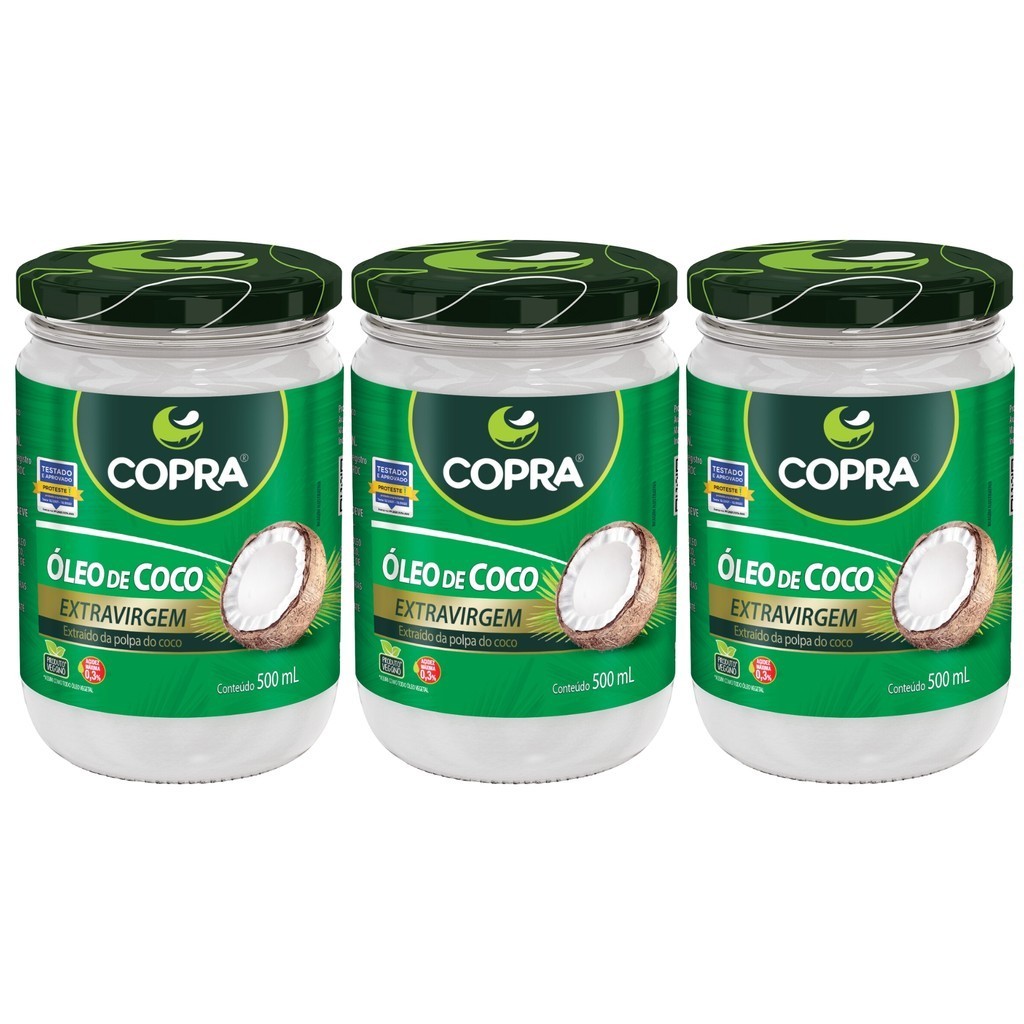 Kit 3uni Óleo de Coco Extravirgem 500ml - Copra em Oferta na Shopee
