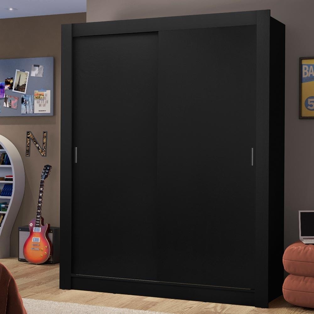 Guarda-Roupa Solteiro Madesa Dallas 2 Portas de Correr 2 Gavetas - Preto - Home & Living