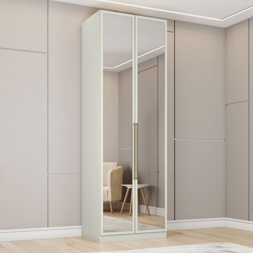 Guarda-Roupa Solteiro Modulado Seletto 2 Portas 3 Gavetas com Espelho Areia - Henn