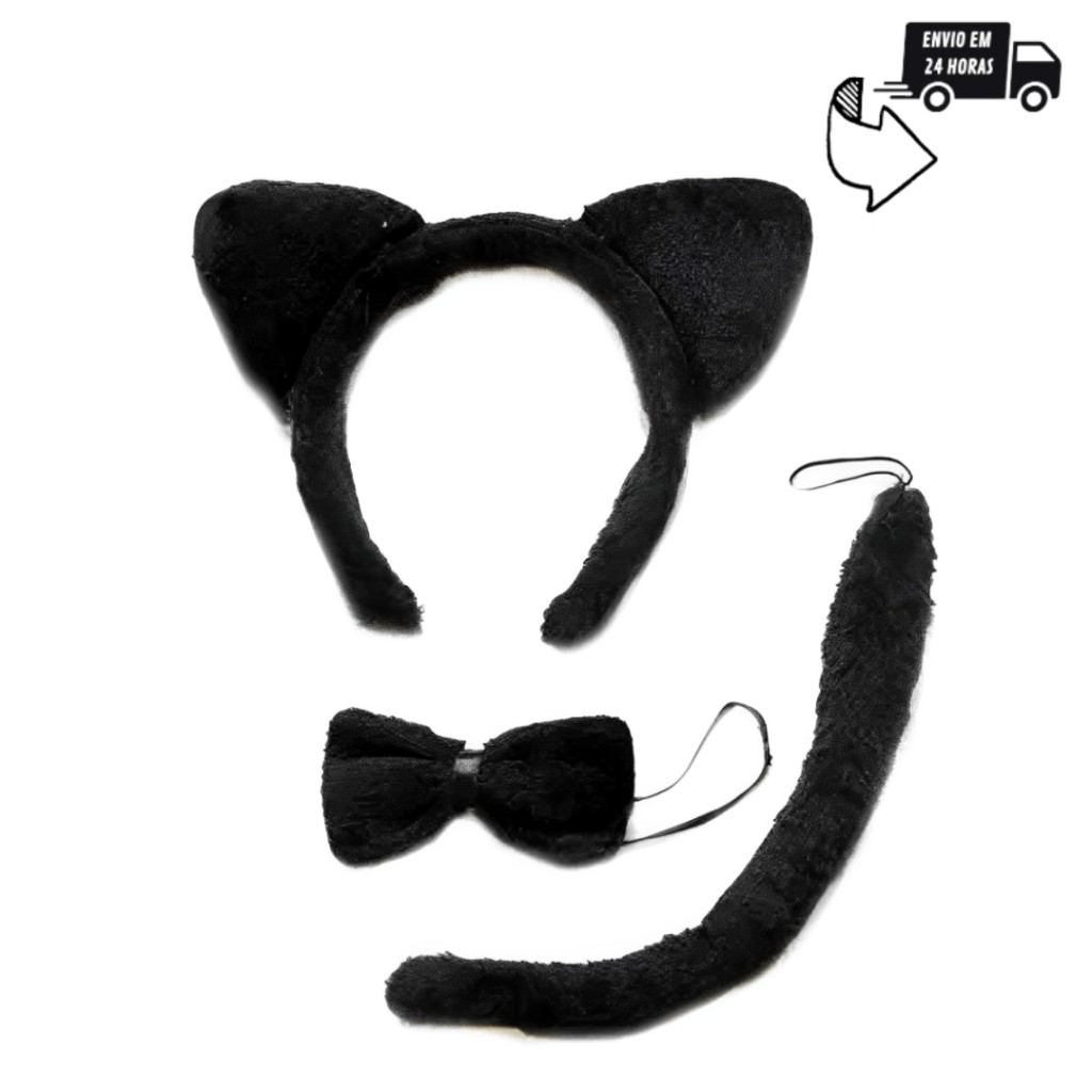 Kit Gato Tiara Rabinho e Gravata Fantasia de Gato Onça e tigre para Festas e Carnaval em Oferta na Shopee