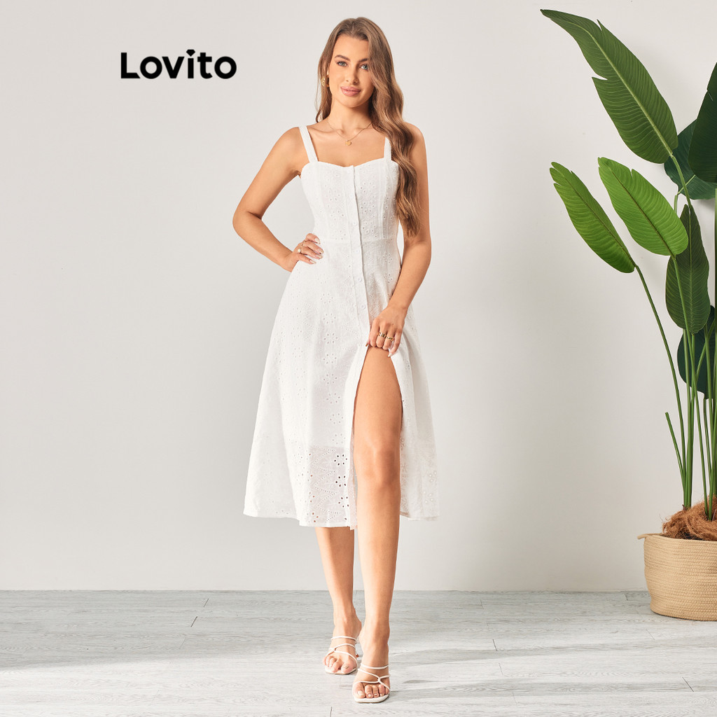 Lovito Boho Vestido Liso Com Forro Frontal De Algodão Bordado Lbl06120