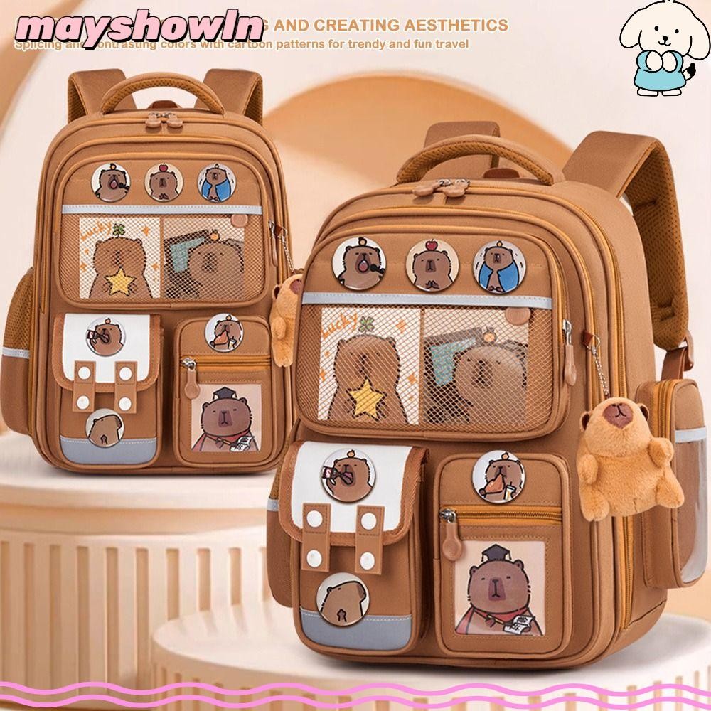 MAYSHOWLN  Mochila Capivara , Bolsa Escolar À Prova D'água De Grande Capacidade , Com Crachá De Cartão , Alças Largas em Oferta na Shopee