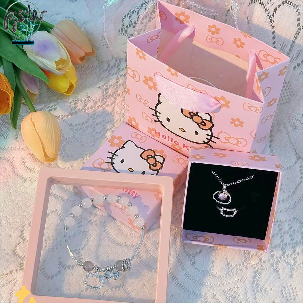 Conjunto De Pulseira De Colar Kitty Box Joias Surpresa Para Melhores Amigos