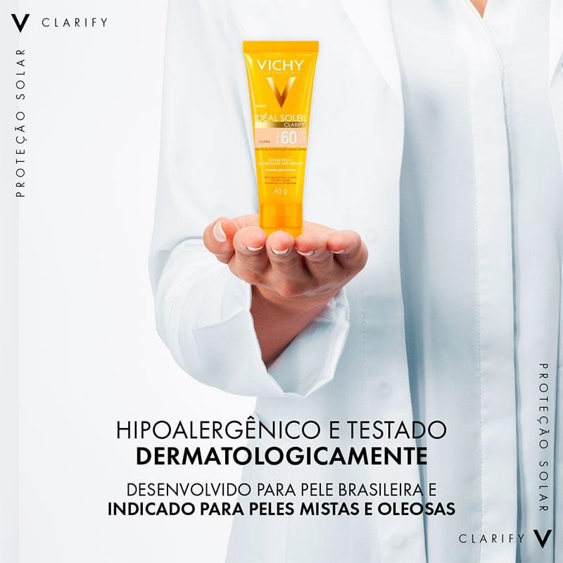 Protetor Solar Facial Vichy Idéal Soleil Clarify FPS60 Extra Clara 40g em Oferta na Shopee