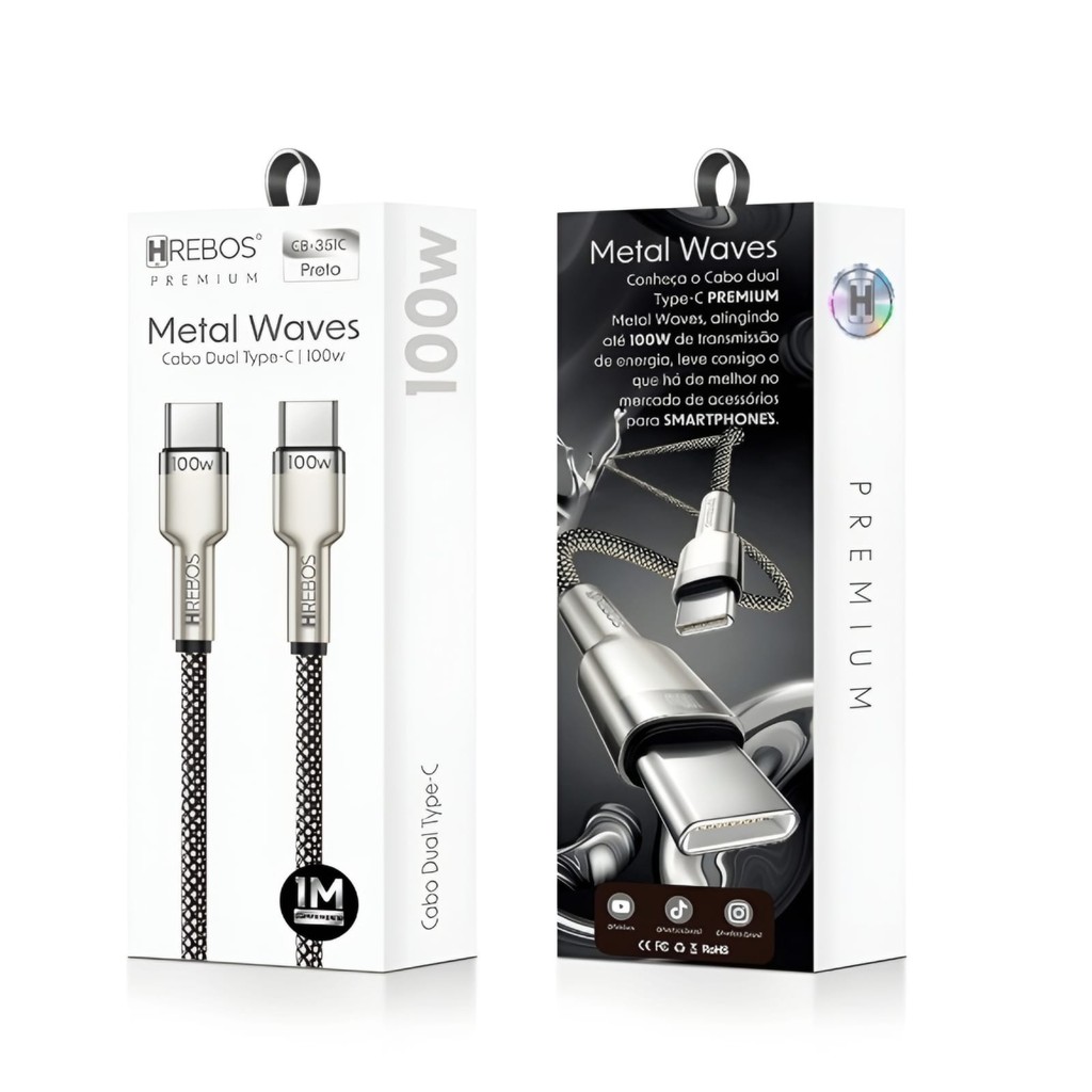 Cabo Turbo Metal Waves Tipo C Tipo C Hrebos Premium CB-351C em Oferta na Shopee