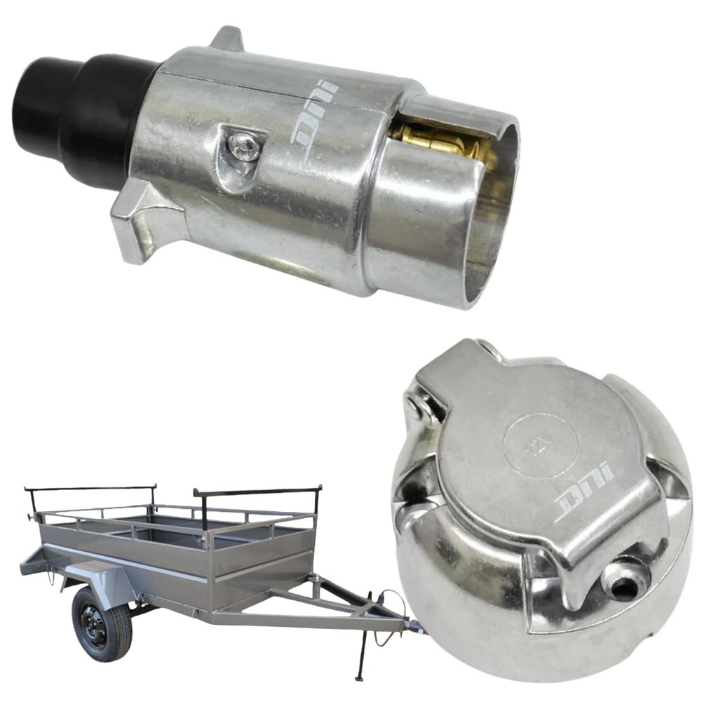 Kit Tomada Elétrica Engate Carretinha Carro 6 Polos Completa em Alumínio
