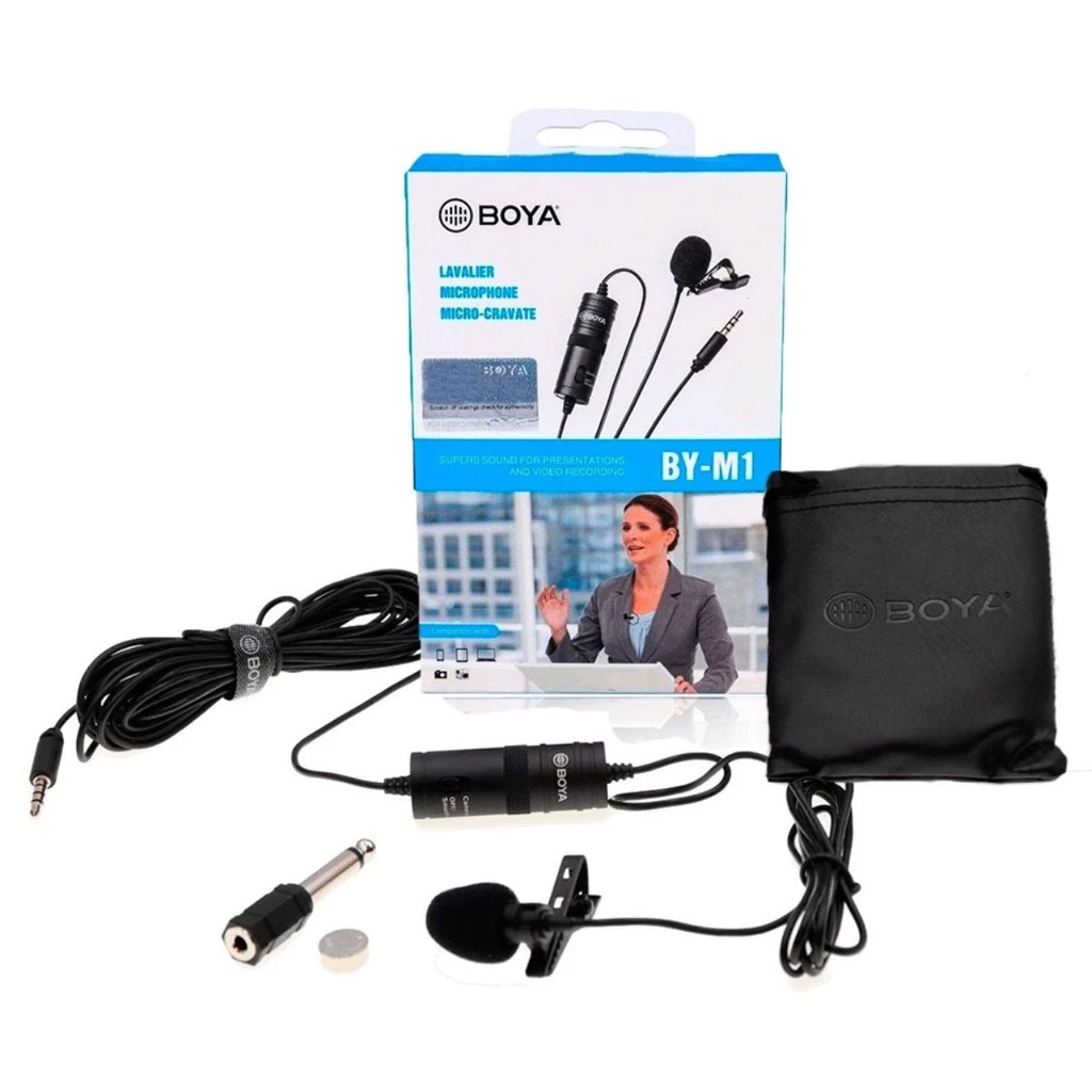 Microfone De Lapela Com Fio e Supressor de Ruído Boya By-M1 Para Câmeras E Smartphones