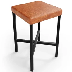 Banqueta Baixa Bar Cozinha Sala De Jantar Preto Stella L02 Couríssimo Camel - Lyam Decor