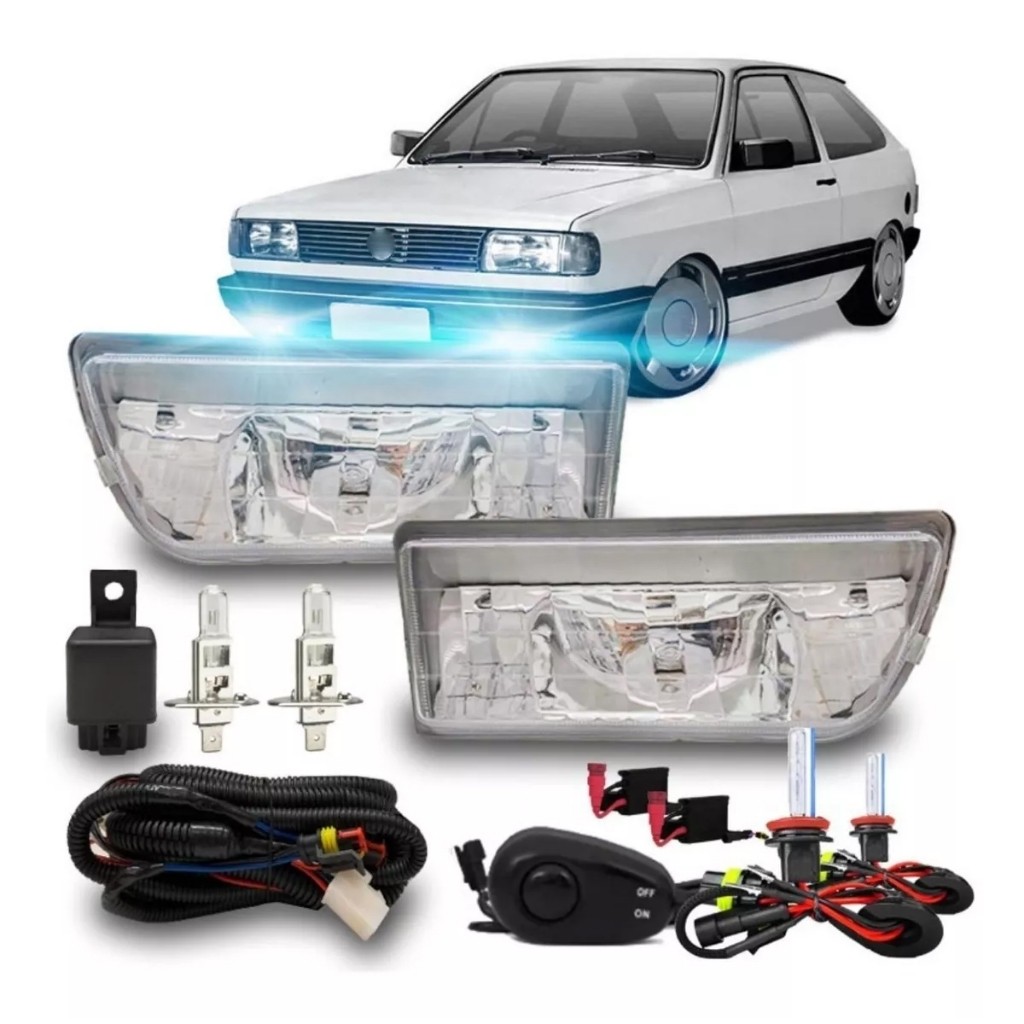 Kit Farol Milha Gol Saveiro Voyage Quadrado + Xenon 8000k H3