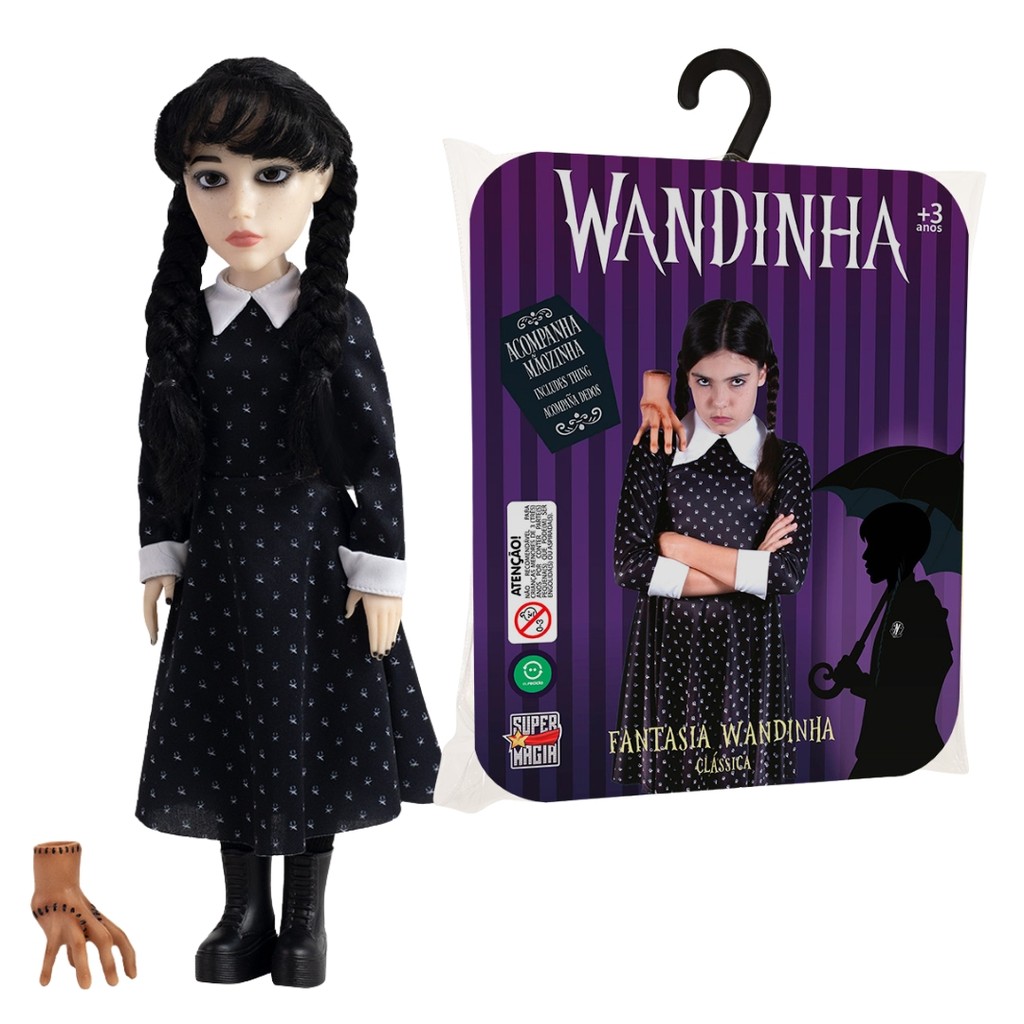 Kit Boneca + Fantasia Wandinha - Para Aventuras Misteriosas!