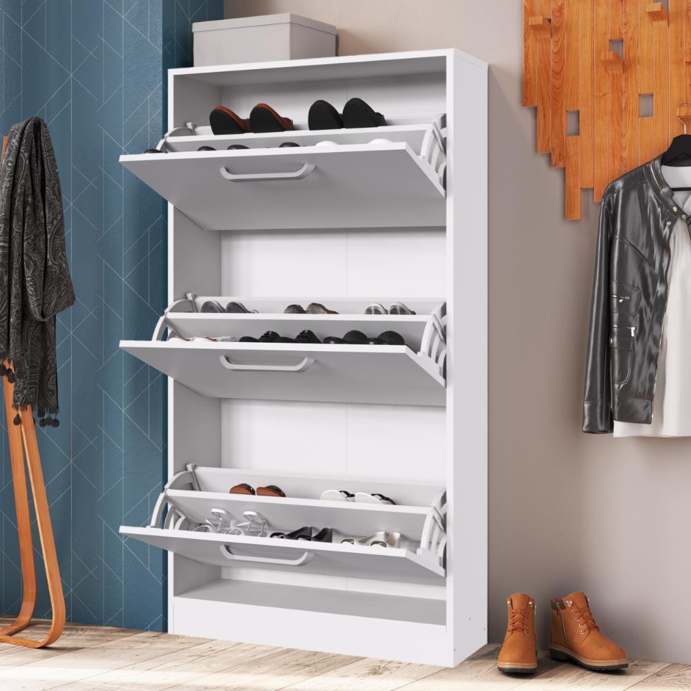 Sapateira Vertical Organizadora 3 Portas 3 Prateleiras 16 Pares RP1300 70cm Branco - Decibal Móveis