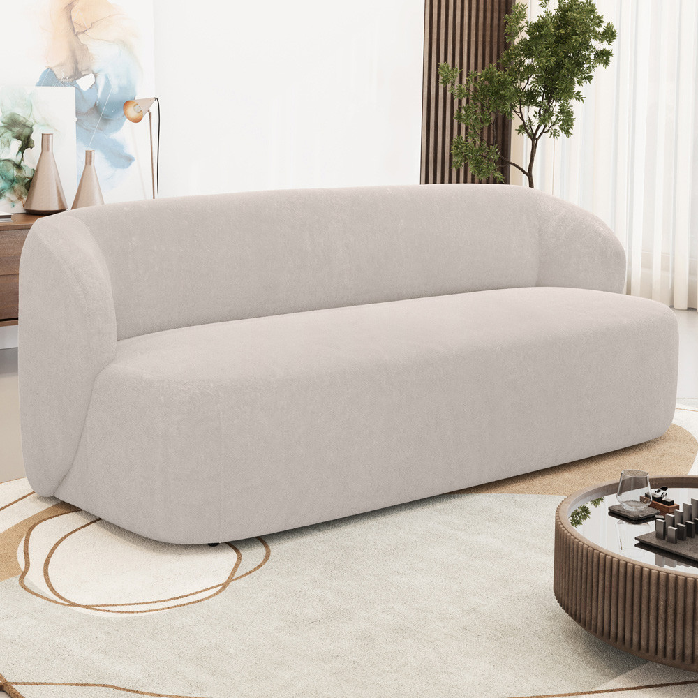 Sofá 3 Lugares Orgânico Para Sala de Estar Living 205cm Heidy F04 Bouclê Bege - Lyam Decor em Oferta na Shopee