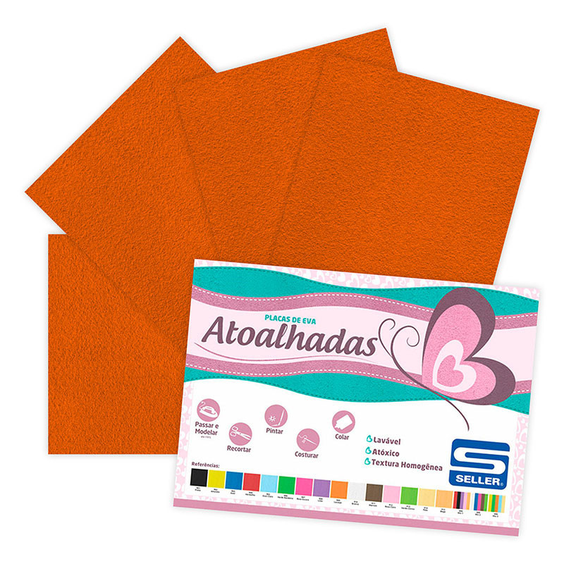 Placa de EVA 40x60cm atoalhado Laranja pacote com 5 folhas Seller - Stationery