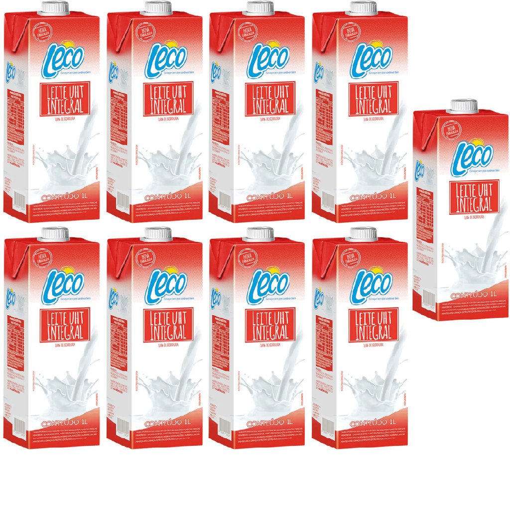 KIT 9 LEITE UHT LECO INTEGRAL 1-LITRO TP.