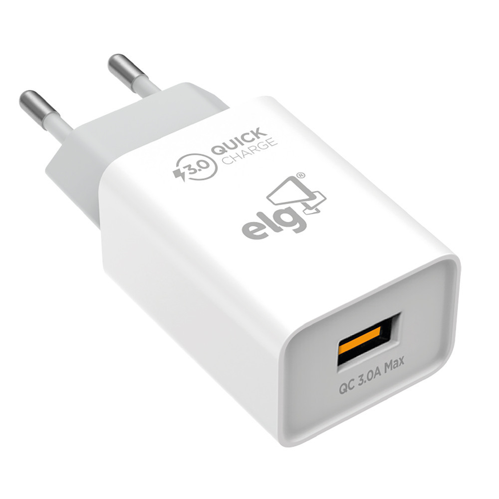 Carregador de Parede Porta USB QC 3.0A  Branco - ELG - Mobile & Gadgets