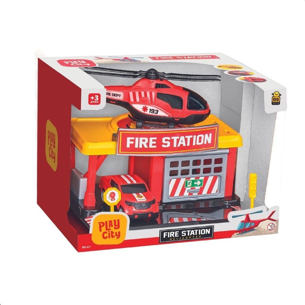 POSTO RESGATE FIRE STATION HELICOPTER BS TOYS CARRO